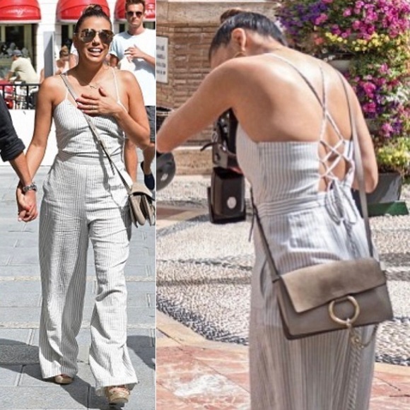 MAJE‎ Striped Crisscross Corset Back Sleeveless Wide Leg Eva Longoria Jumpsuit 4 - Picture 5 of 10